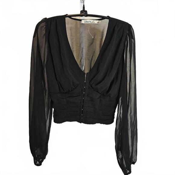 Liberty Love Tops - Liberty Love Elegant Black Sheer Long Sleeve Crop Blouse